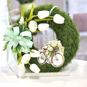 Nagy műfű alpú fehér-menta tavaszi ajtódísz , Otthon & Életmód, Dekoráció, Ajtó- és ablak dekoráció, Ajtódísz & Kopogtató, Virágkötés, MESKA