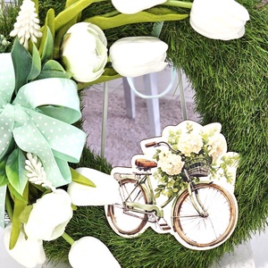 Nagy műfű alpú fehér-menta tavaszi ajtódísz  - otthon & életmód - dekoráció - ajtó- és ablak dekoráció - ajtódísz & kopogtató - Meska.hu