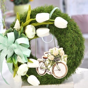 Nagy műfű alpú fehér-menta tavaszi ajtódísz  - otthon & életmód - dekoráció - ajtó- és ablak dekoráció - ajtódísz & kopogtató - Meska.hu