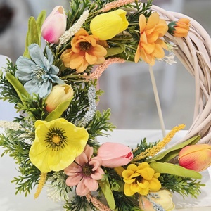 Rózsaszín vessző színes tavaszi ajtódísz  - otthon & életmód - dekoráció - ajtó- és ablak dekoráció - ajtódísz & kopogtató - Meska.hu