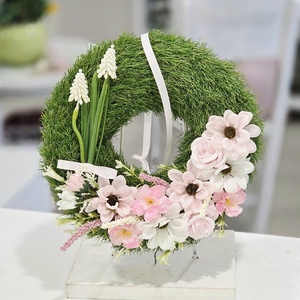 Műfüves gyöngyikés tavaszi ajtódísz  - otthon & életmód - dekoráció - ajtó- és ablak dekoráció - ajtódísz & kopogtató - Meska.hu