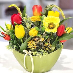 Zöld csónak sárga tavaszi asztaldísz  - otthon & életmód - dekoráció - asztal és polc dekoráció - asztaldísz - Meska.hu