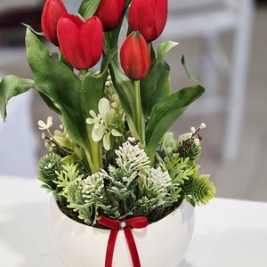 Piros tulipános tavaszi asztaldísz  - otthon & életmód - dekoráció - asztal és polc dekoráció - asztaldísz - Meska.hu