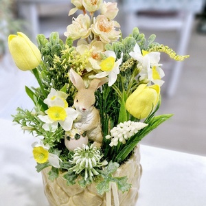 Sárga nyuszkós tavaszi asztaldísz  - ünnepi díszek, dekorációk - húsvéti díszek és dekorációk - húsvéti asztaldíszek - Meska.hu