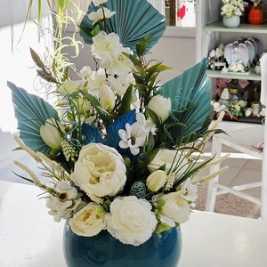 Óriás türkiz kaspós tulipános tavaszi asztaldísz - otthon & életmód - dekoráció - asztal és polc dekoráció - asztaldísz - Meska.hu