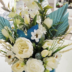 Óriás türkiz kaspós tulipános tavaszi asztaldísz - otthon & életmód - dekoráció - asztal és polc dekoráció - asztaldísz - Meska.hu