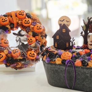 Boszis halloweeni ajtódísz világító tökfejekkel  - otthon & életmód - dekoráció - halloween - halloweeni ajtódíszek és ablakdíszek - Meska.hu