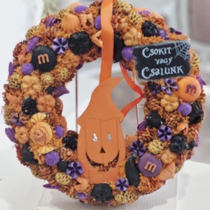 Tökfej csokit vagy csalunk halloweeni ajtódísz , Otthon & Életmód, Dekoráció, Halloween, Halloweeni ajtódíszek és ablakdíszek, Virágkötés, MESKA