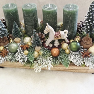 Természetes zöld-arany adventi asztaldísz  - karácsony - adventi díszek - adventi koszorú - Meska.hu
