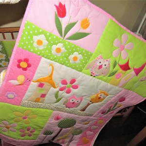 Pasztell baglyos patchwork babatakaró - otthon & életmód - babaszoba, gyerekszoba - szett kiságyba - Meska.hu