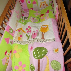 Pasztell baglyos patchwork babatakaró - otthon & életmód - babaszoba, gyerekszoba - szett kiságyba - Meska.hu