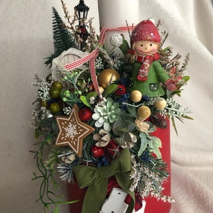 Karácsonyi asztaldísz piros dobozban - karácsony - adventi díszek - adventi asztaldísz - Meska.hu
