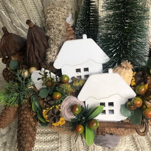 Karácsonyos asztaldekor fonott kosarkaban - karácsony - adventi díszek - adventi asztaldísz - Meska.hu