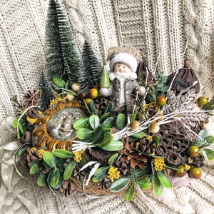 Karácsonyos asztaldekor fonott kosarkaban - karácsony - adventi díszek - adventi asztaldísz - Meska.hu