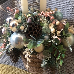 Karácsonyi asztaldísz ezüst kulccsal - karácsony - adventi díszek - adventi gyertyadíszek és koszorúdíszek - Meska.hu