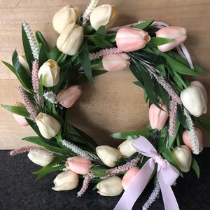 Ajtódísz tulipánokkal, Otthon & Életmód, Dekoráció, Ajtó- és ablak dekoráció, Ajtódísz & Kopogtató, Virágkötés, MESKA