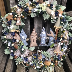 Karácsonyi ajtódísz textil dekorokkal, Karácsony, Karácsonyi lakásdekoráció, Karácsonyi ajtódíszek, Varrás, Virágkötés, MESKA