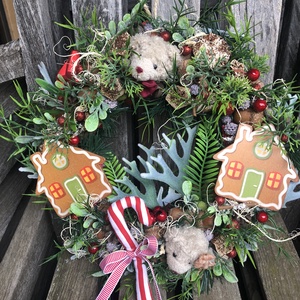 Karácsonyi ajtódísz macikkal, mézikkel - karácsony - karácsonyi lakásdekoráció - karácsonyi ajtódíszek - Meska.hu