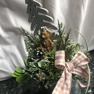 Karácsonyi asztaldísz kis fém vödörben maci királyfi - Meska.hu