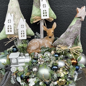 Karácsonyi asztaldísz ovális tálban, Karácsony, Karácsonyi lakásdekoráció, Ünnepi asztaldekoráció, , MESKA