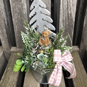 Karácsonyi asztaldísz kis fém vödörben maci királyfi - karácsony - karácsonyi lakásdekoráció - ünnepi asztaldekoráció - Meska.hu