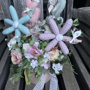 Asztaldísz tavaszi nyuszival, libával, Otthon & Életmód, Dekoráció, Asztal és polc dekoráció, Asztaldísz, Varrás, Virágkötés, MESKA