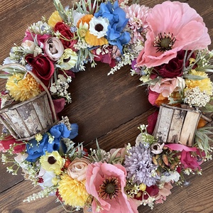 Ajtódísz/kopogtató vidám nyári színekkel , Otthon & Életmód, Dekoráció, Ajtó- és ablak dekoráció, Ajtódísz & Kopogtató, Virágkötés, MESKA