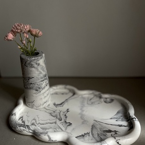 Felhő tálca henger bordázott váza szett - otthon & életmód - dekoráció - asztal és polc dekoráció - asztaldísz - Meska.hu