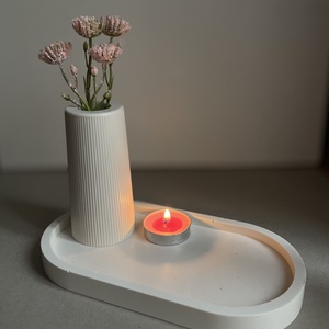 Ovális tálca, bordázott kúp váza szett - Meska.hu