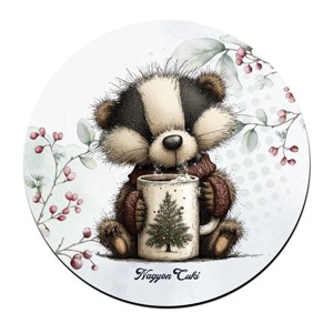 Cuki téli borz egy kávéval mintás pohár alátét, , , MESKA
