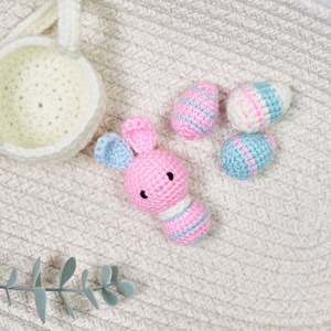  Húsvéti csomag: horgolt nyuszi tojásokkal kosárkában (limitált) - játék & sport - plüssállat & játékfigura - nyuszi - Meska.hu