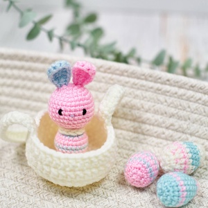  Húsvéti csomag: horgolt nyuszi tojásokkal kosárkában (limitált) - játék & sport - plüssállat & játékfigura - nyuszi - Meska.hu