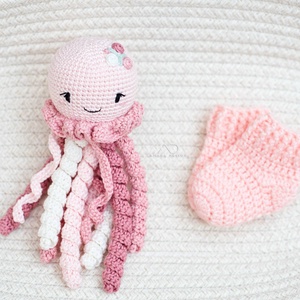 Horgolt KÖZEPES polip virághímzéssel  - akár babazoknival - játék & sport - babalátogató ajándékcsomag - Meska.hu