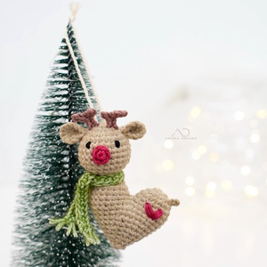 ZsebAmara - Horgolt szív-rénszarvas, karácsonyi dísz  - Meska.hu