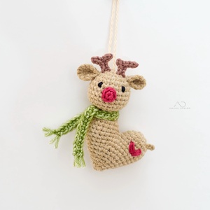 ZsebAmara - Horgolt szív-rénszarvas, karácsonyi dísz  - karácsony - karácsonyi lakásdekoráció - karácsonyfadíszek - Meska.hu