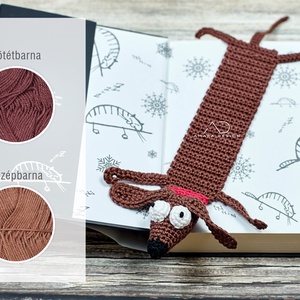 Horgolt könyvjelző, TACSKÓ - barna  - könyv & zene - könyvjelző - Meska.hu