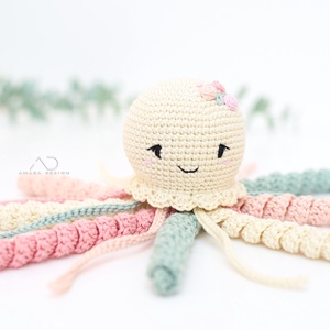 Horgolt KÖZEPES polip virághímzéssel, Baba - mama, Babalátogató ajándékcsomag, Horgolás, Hímzés, MESKA