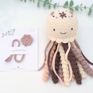 Virághímzett horgolt nagy polip könyvjelzővel � szeretettel anyukáknak  - baba - mama - babalátogató ajándékcsomag - Meska.hu