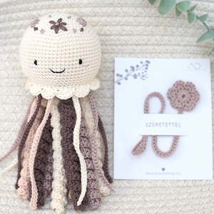 Virághímzett horgolt nagy polip könyvjelzővel � szeretettel anyukáknak  - baba - mama - babalátogató ajándékcsomag - Meska.hu