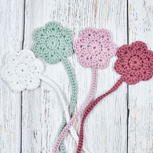 Horgolt VIRÁG könyvjelző 1 db (bármilyen színben kérhető)  - könyv & zene - könyvjelző - Meska.hu