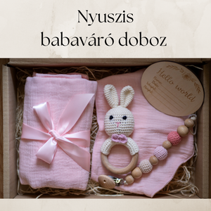 Horgolt nyuszis babaváró doboz/babaváró ajándék - játék & sport - babalátogató ajándékcsomag - Meska.hu