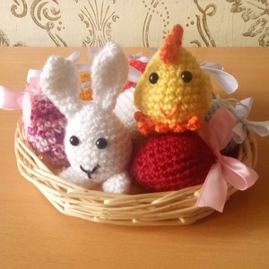 aranyos horgolt tojásnyuszi és tojáscsibe húsvétra - otthon & életmód - dekoráció - asztal és polc dekoráció - asztaldísz - Meska.hu