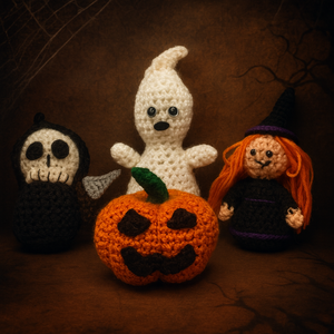 horgolt Halloween kollekció  boszorkány, kaszás, szellem, töklámpás - Meska.hu