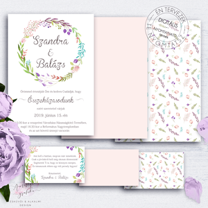 Esküvői Meghívó Készlet, Nyomtatható Vintage Virágos Esküvői Meghívó Szett, Letölthető-Digitális Meghívó Csomag -  - Meska.hu