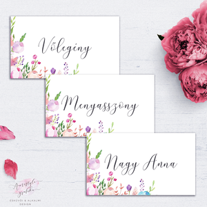 Akvarell Virágos Ültetőkártya, Kézzel Festett Grafika, Esküvői Ültetőkártyák, Névtábla, Esküvői Dekor, Vintage Esküvő -  - Meska.hu