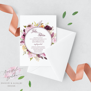 Esküvői Meghívó Készlet, Bordó Burgundy Virágos, Elegáns Esküvői Meghívó Lap, Kézzel Festett Esküvői Grafika, Rusztikus -  - Meska.hu