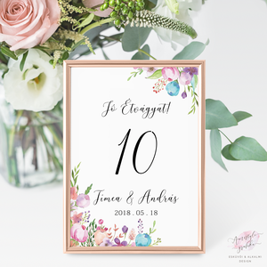 Esküvői Asztalszám, Kézzel Festett Grafika, Esküvői Dekoráció, Asztali Dekor, Vintage Esküvő, Esküvői Lap, Akvarell  - Meska.hu