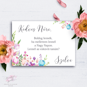 Tanú Felkérő Kártya, Kézzel Festett Grafika, Felkérő Lap, Esküvői Képeslap, Vintage Esküvő, Menu Lap, Akvarell  - Meska.hu