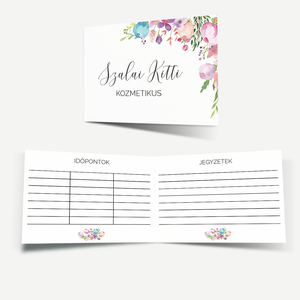 Kinyitható névjegykártya időpontkártyával és jegyzetoldallal  Floral akvarell kollekció, Otthon & Életmód, Papír, írószer, Névjegykártya, Fotó, grafika, rajz, illusztráció, Festészet, MESKA