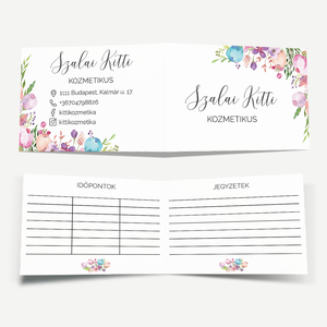 Kinyitható névjegykártya időpontkártyával és jegyzetoldallal  Floral akvarell kollekció - otthon & életmód - papír, írószer - névjegykártya - Meska.hu